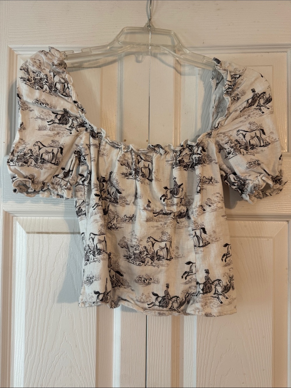 Reformation Cream and Black Off-Shoulder Crop Top
